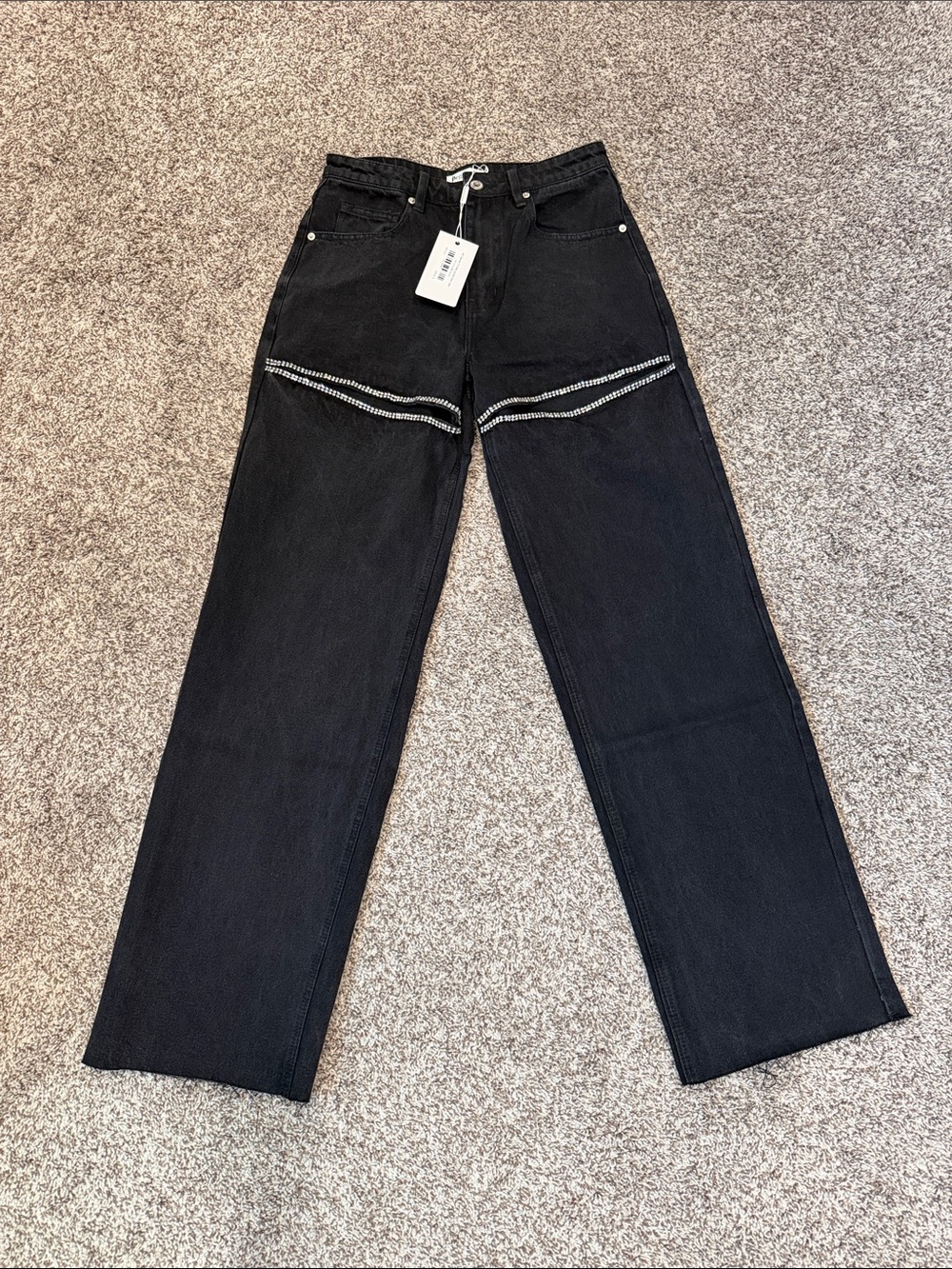 Beginning Boutique Black Straight-Leg Jeans with Knee Zip Trim